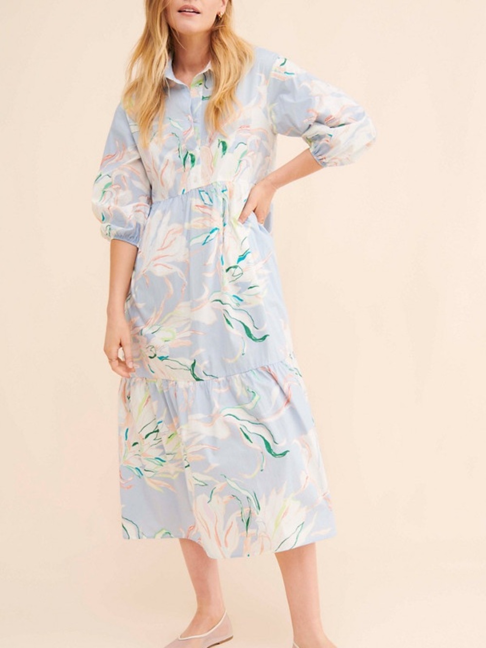 Anthropologie Bettina Floral Button-Front Midi Dress